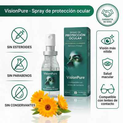 VisionPure spray ocular de luteina, frasco y caja